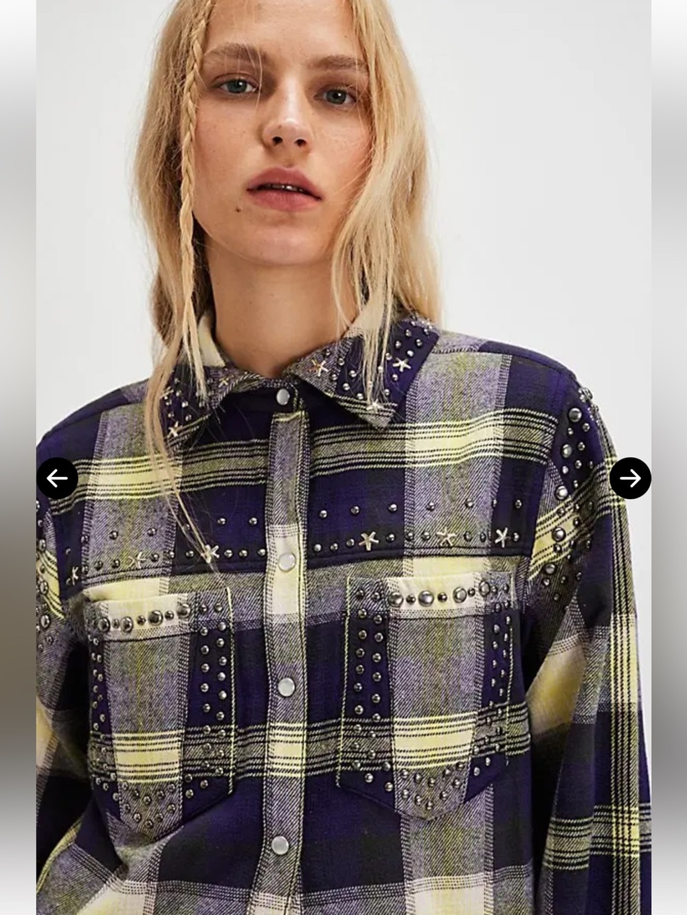 We The Free Purple & Yellow Plaid Studded Button-Up Shirt
